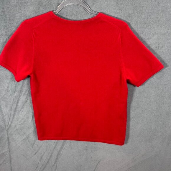 CHARTER CLUB 100% 2-PLY RED CASHMERE SWEATER crew neck short sleeve SZ M - Picture 3 of 4